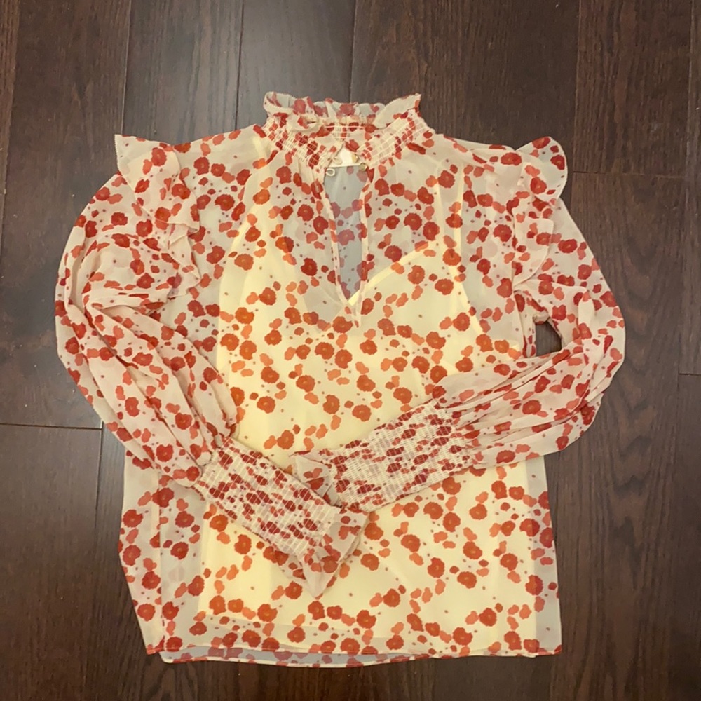 Keepsake Cream Blouse with Red Flowers Size XS